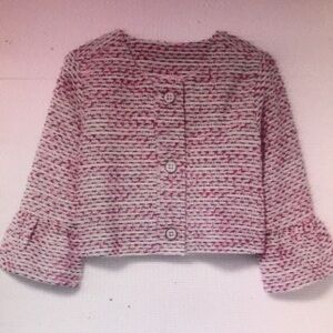 Pink and White Textured Button-Up Jacket